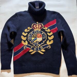 Navy Blue Crest Turtleneck Sweater